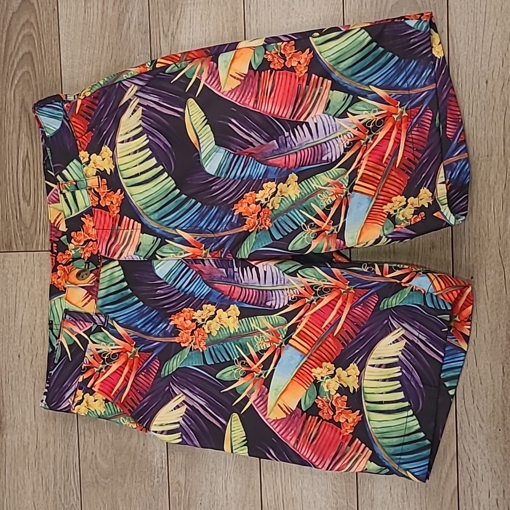 LOUD MOUTH Black Multicolor Floral Abstract Pattern Sz 30 Mens Casual Shorts